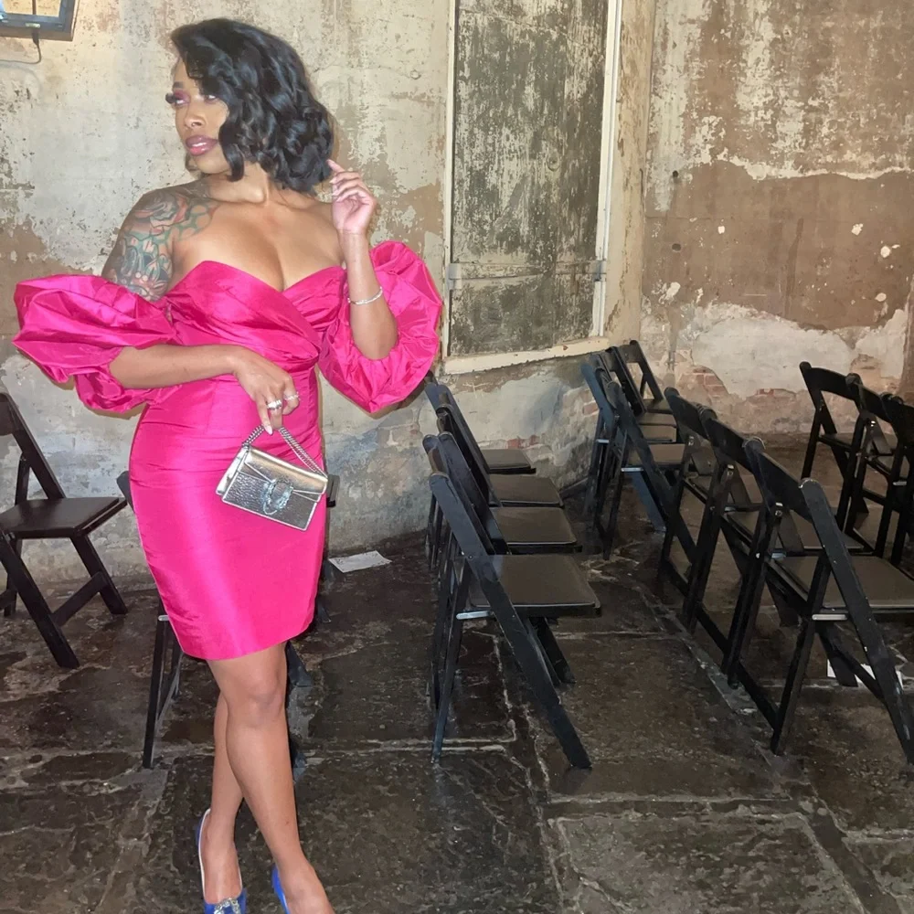 Hot Pink Puff Sleeve Maxi Dress (BrandName) - SHORTENED! - Picture 5 of 5